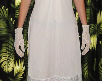 Vintage White Slip 40 lace chiffon rockabilly boudoir pinup retro lingeire bettie page mad men undergarment mid century 1950s pin up