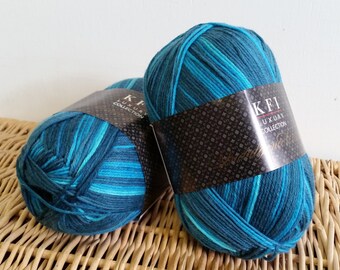 Sock Yarn, Cashmere, Luxury Sock, Self Striping, KFI Indulgence, Wool Blend Sock Yarn, 01 Aqua