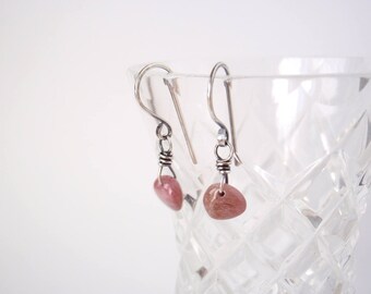 Pink Tourmaline Earrings ~ Petite Pale Pink Natural Gemstones ~ Handcrafted Eco-Friendly Recycled Sterling Silver Hooks ~ Asymmetrical Style