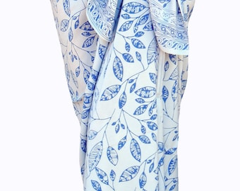 White Beach Sarong Pareo Wrap Skirt - Batik Sarong - Beach Cover up - Batik Pareo - Hawaiian Maile Leaf Sarong - Beach Wedding Dress