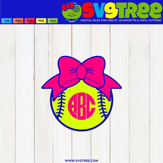 Download Softball SVG Softball Monogram SVG Bow Monogram SVG Cricut