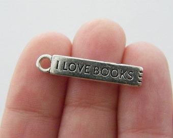 BULK 20 I love books bookmark charms antique silver tone PT84