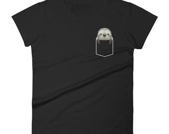 Sloth Pocket Funny T Shirt Women's