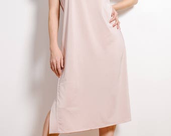 Casual light-pink dress Simple midi dress Belted dress
