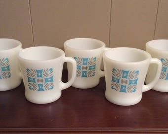 Vintage Milk Glass Coffee Mugs in Blue Heaven by Royal~Vintage Coffee Mugs~Retro Coffee Mugs