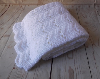 White Baby crochet blanket - white baby blanket - white baby afghan - gender neutral baby shower gift - baby boy or baby girl nursery - baby