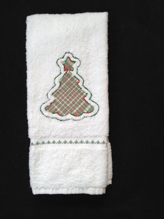Items similar to Christmas Tree Embroidered Bath Hand Towel. Christmas