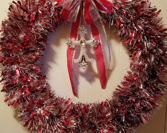 Red and Silver Tinsel Wreath