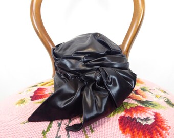 Christian Dior Hat, Black Liquid Satin, Vintage 1960s Hat, Miss Dior, Ruched Bow Hat, Women's Pillbox Hat, Vintage Designer, Joseph Horne Co
