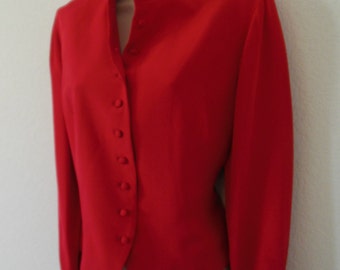 Vintage Red 100% Silk Jacket by Jerri Sherman Collection Sz 6