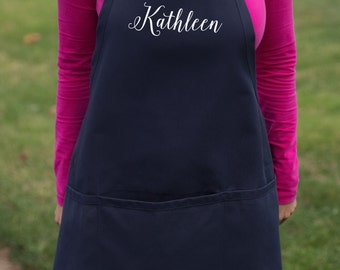Personalized apron. Navy blue white name apron with pockets. Birthday Gift. Gift for chef, cook, baker. Teacher holiday gift Bride gift idea