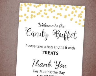 Candy Buffet Sign, Printable Candy Bar Sign, Gold Confetti Table Sign, Grab a Treat Sign, Baby Shower, Bridal Shower Decor, A001