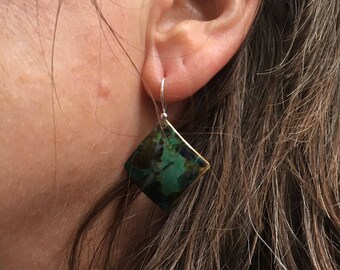 Patinated Brass Earrings,Handmade,Domed,Forged Metal,Patina