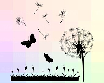 Dandelion Silhouette, Dandelion Flower SVG, Dandelion Flower Dxf, Dandelion Cricut, Dandelion Cut File, Meadow Dandelion Vector