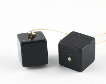 Silver earrings, earrings, sterling silver 925, ONYX, cube, cube, black, black, handmade new