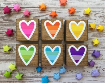 PINK ROBYN DECOR Ombre Heart Ultra Mini Wood Signs (set of six)