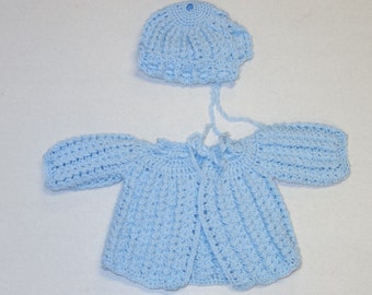 New Born Blue Crochet Hat and Jacket made from Phentex Olifin Handmade