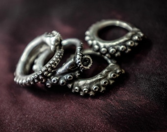 Solid Sterling Silver Octopus Tentacle Ring