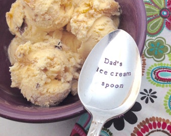 Dad's ice cream spoon, handstamped spoon, custom spoon, personalized spoon