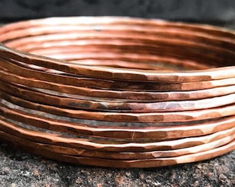 Simple Copper Bangles. Copper Bracelets. Thin Bangle Bracelets. Skinny Bangles. Stacking Bangles