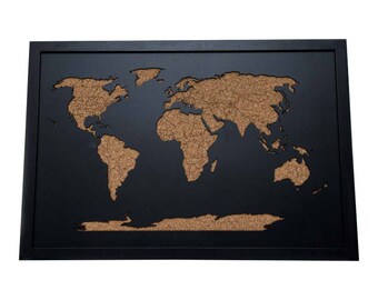 3D Beautiful framed wood cork world map 36"x24"