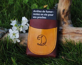 Case for Pack of cigarettes 100's brown leather