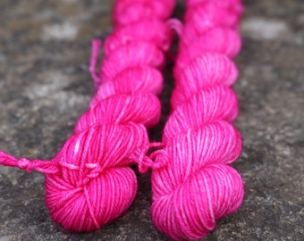 Hot Pink - Hand Dyed Superwash 75/25 Merino Nylon Yarn - 20g 80m Mini Skein - Sock