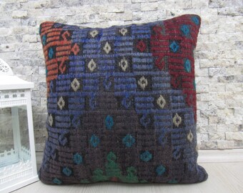 Very Old Vintage Kilim Rug Turkish Pillow 18x18 Kilim Cushion Pillows Aztec Pillow Home Decor Sofa Pillow Boho Pillow Turkey Pillow