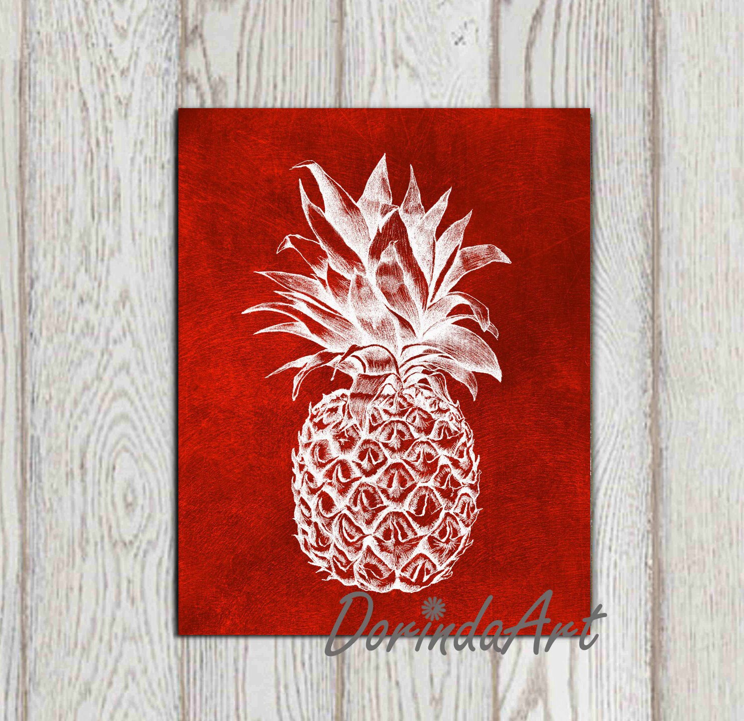 Pineapple Print Printable Red Wall Art Large Zoom