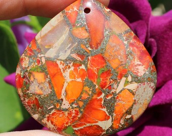 1 single 40 X 40 X 7 mm AF75 multicolor Orange Jasper bead pendant