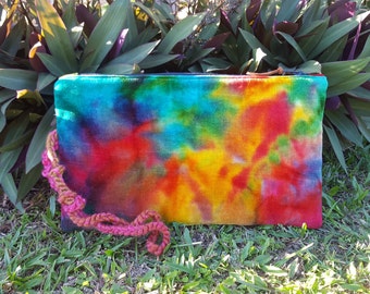 Clutch, Recycled Materials, Made in Australia, hippy, Handmade, Crochet, Rainbow, Tie Dye