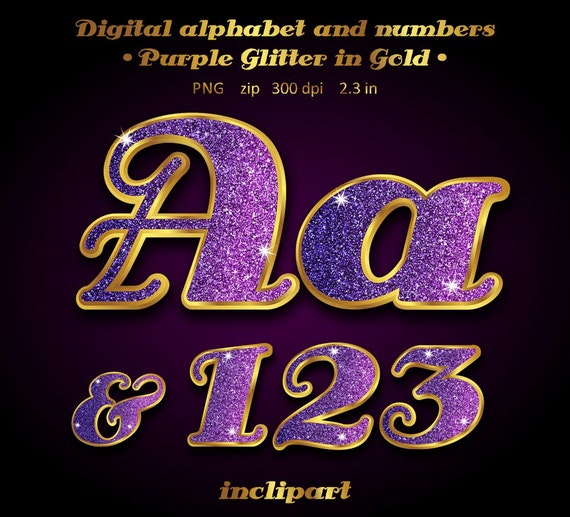 Glitter alphabet clipart. Letters and numbers digital clip