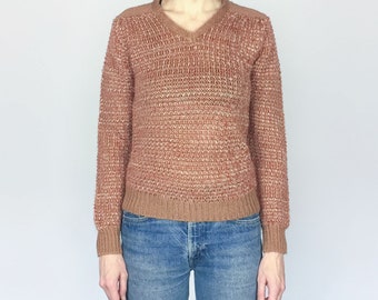 1970s Rust and Tan Marled Knit Sweater (S)