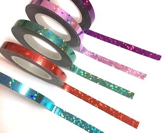 Holographic Tape, Iridescent Skinny Tape, Holographic Dots Tape, Planner, Bullet Journal Slim, Holo, Blue Foil, Metallic, Red, Purple, Cyan