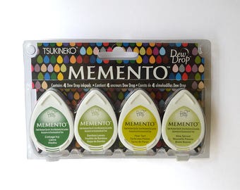Memento Dye Ink Pads, Greenhouse, DewDrop 4 Pack, Green Ink pads, Green Stamp Pad, Tukeneko Ink