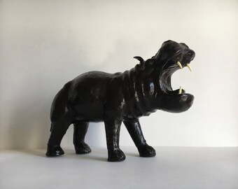 Vintage Leather Hippopotamus Hippo Ornament
