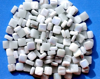 100 8mm Gray and White Mix Mini SQUARES//Recycled Glass Mosaic Tiles//Mosaic Supplies//Craft Supplies//Mosaic Pieces