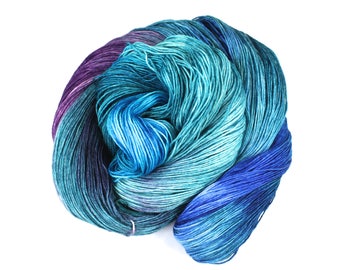 Aurora Borealis--hand dyed heavy lace/light sock weight yarn, superwash Merino(822ds/150gm)