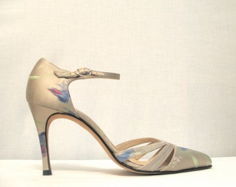 Vintage 90s Champagne Brocade High Heel Shoes 7.5 B by Mondi