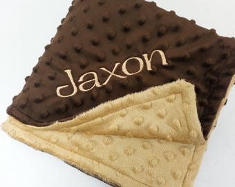 Personalized Minky Baby Blanket - Brown and Tan