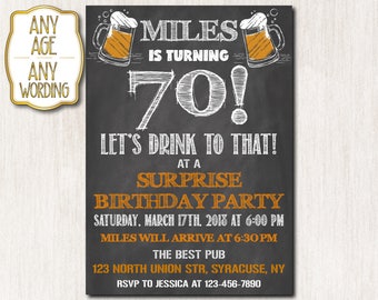 70th birthday invitation, Surprise birthday invitation, Chalkboard invitation, Birthday party invitation, Seventy birthday, ANY AGE - 1602
