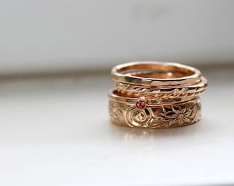 Gold Stacking Rings - Birthstone Stacking Rings