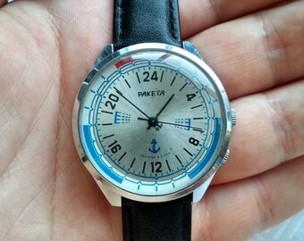 Raketa 24 Hours Vintage Watch, Soviet watch, Men watch, Mechanical watch, rare watch.