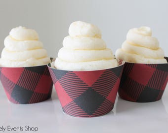 Buffalo Plaid Cupcake Wrappers, Buffalo Check Cupcake Wrappers,Christmas Cupcake Wrappers, Lumberjack Party, Camper -Set Of 6, 12,18,24+