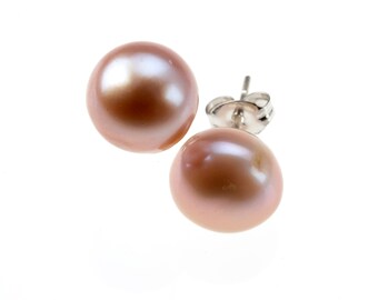 Pink Freshwater Pearl and Sterling Silver Stud Earrings