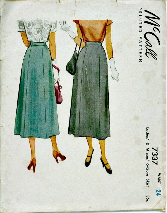 1940s Classic Six Gore Skirt Pattern McCALL 7337 1940's