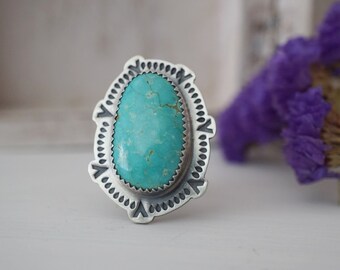 Number 8 Turquoise Ring, Sterling Silver, Handmade jewelry, Stamped Jewelry, Statement Ring, Bohemian, One Of a Kind,