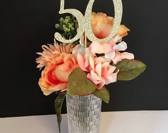 Any Number Centerpieces, 50th Birthday Centerpieces, Gold Glitter Number Centerpiece, Birthday Party Centerpieces