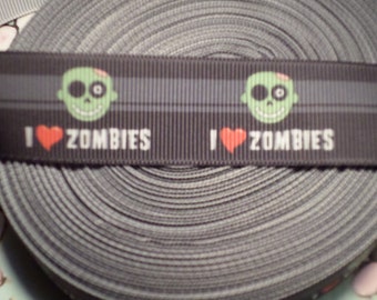 I Love Zombies Grosgrain Ribbon, horror ribbon