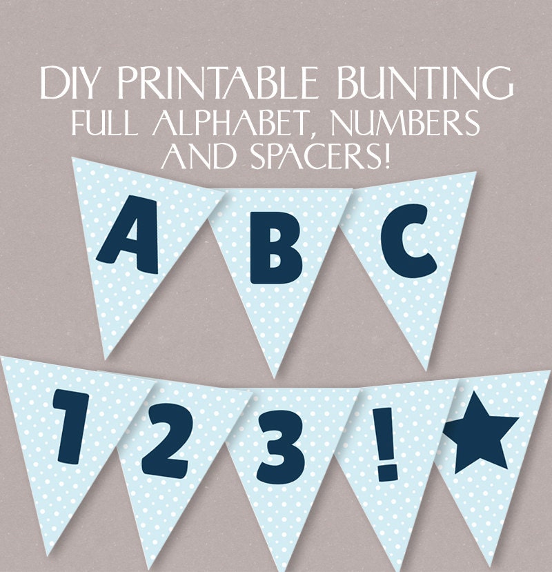 blue printable bunting diy banner with full alphabet custom